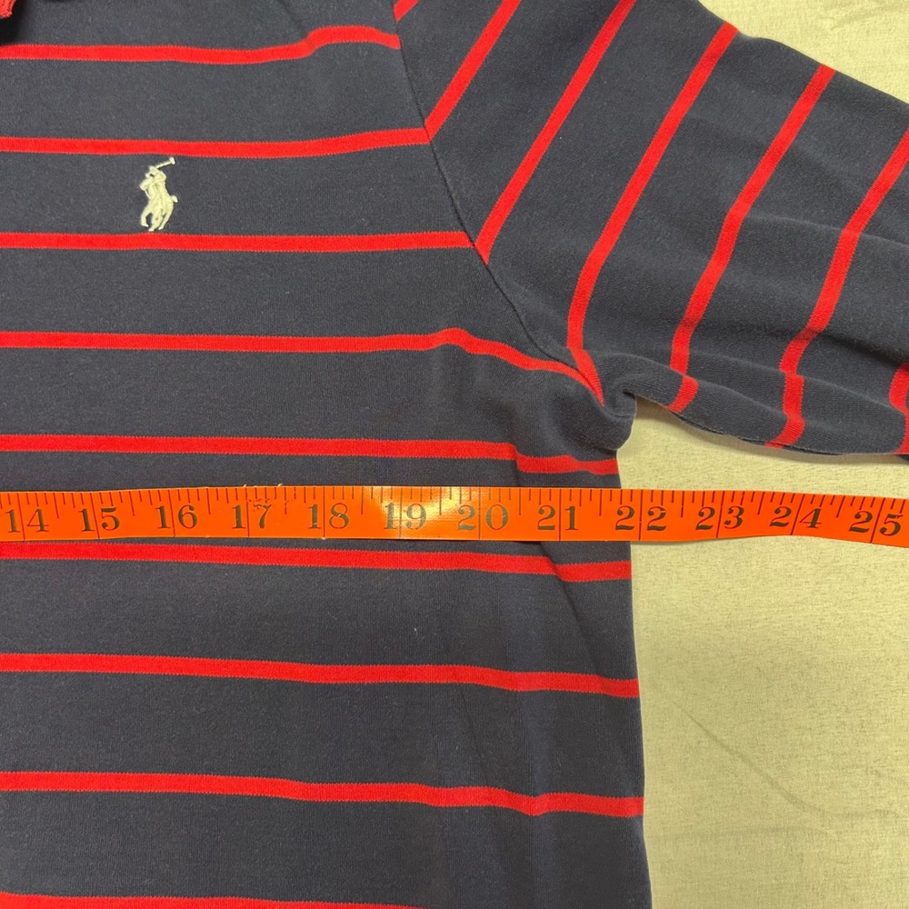 Polo Ralph Lauren Mens XL Long Sleeve Striped Polo Shirt Navy Blue Red - Picture 6 of 8